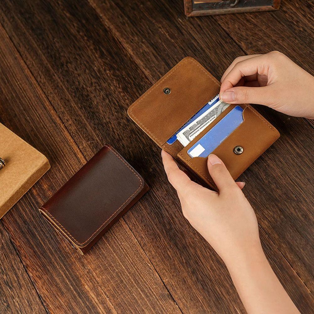 

Leather PU Cowhide Short Wallet Solid Color Card Holder Retro Card Holders Clutch Men колір темно кави