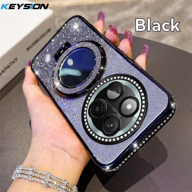 KEYSION Luxury Glitter Jewelled Magnetic Phone Case for HONOR X9c 5G Makeup Mirror Stand Shockproof Cover for Magic 7 Lite 5G