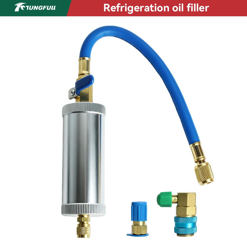 AC Oil Injector Kit 1/4" SAE Connector Refrigeration Oil Filler For Automotive R12 R22 Refrigerant System Maintenance Tool