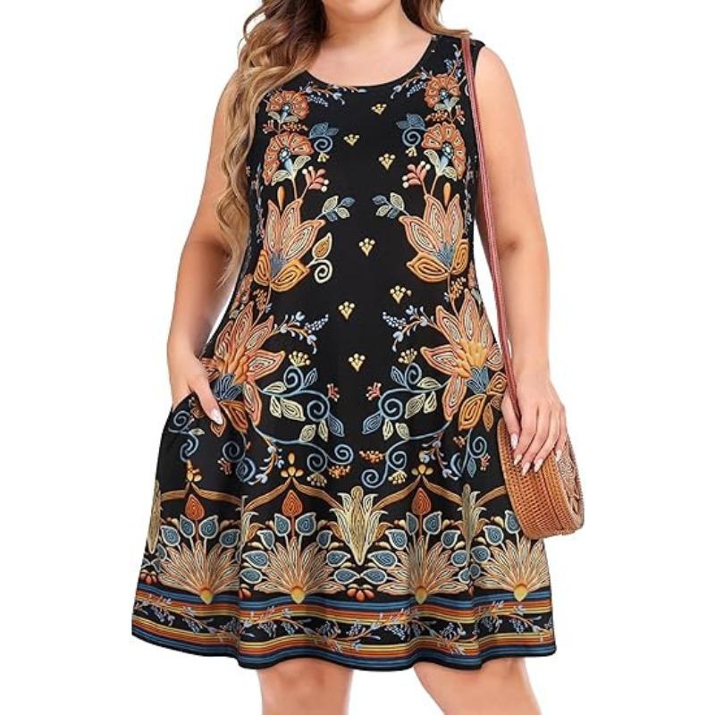 Sleeveless Dress Summer New Beach Hawaiian Print Loose Vest Skirt With Pockets