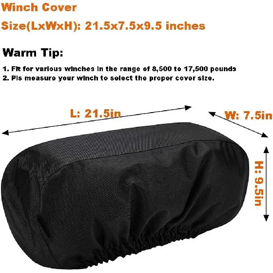 

Winch Cover Waterproof Heavy Duty Winch Protection Dust Covers for Indoor Outdoor Electric Winches 8500-17500 lbs, 21.5x7.5x9.5in Black (1)