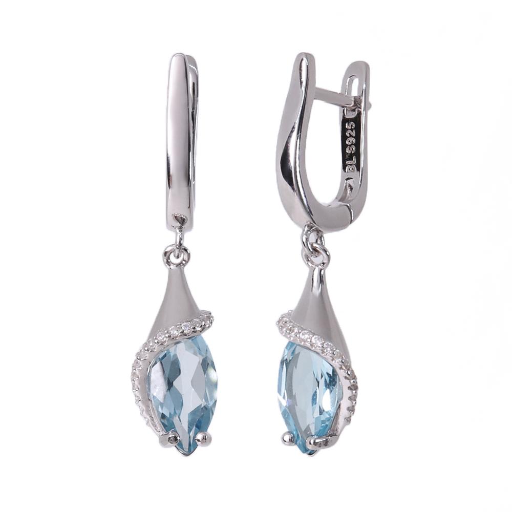 

Серьги из стерлингового серебра 925 пробы с натуральными камнями небесно-голубого топаза. Серебряные ювелирные изделия. M синий