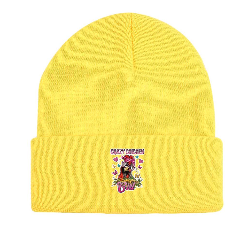 CRAZY CHICKEN Girl" Winter Strickmütze Beanie, Tier Damen Mütze Umschlag Dehnbar Hip Hop Bommelmütze Strickmütze Beanie