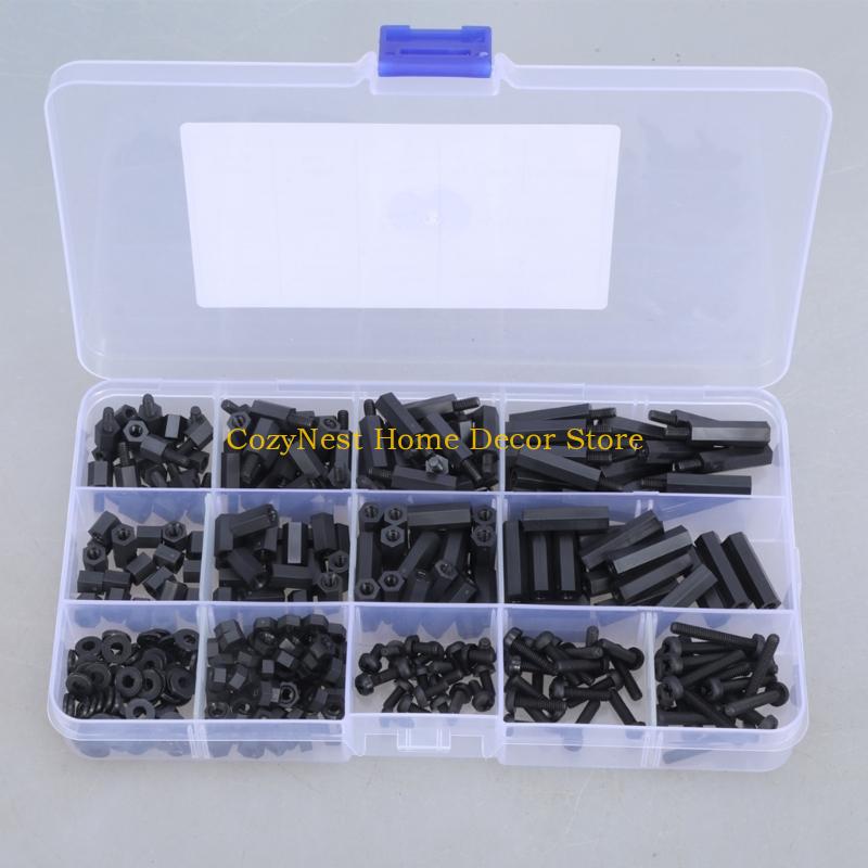 92MF 380Pcs 3mm Hexagonal Socket Screw Set Nylon Standoff Hexagonal Pillar Spacer Column Screw Nut Washer Assortment Enduring China Mainland