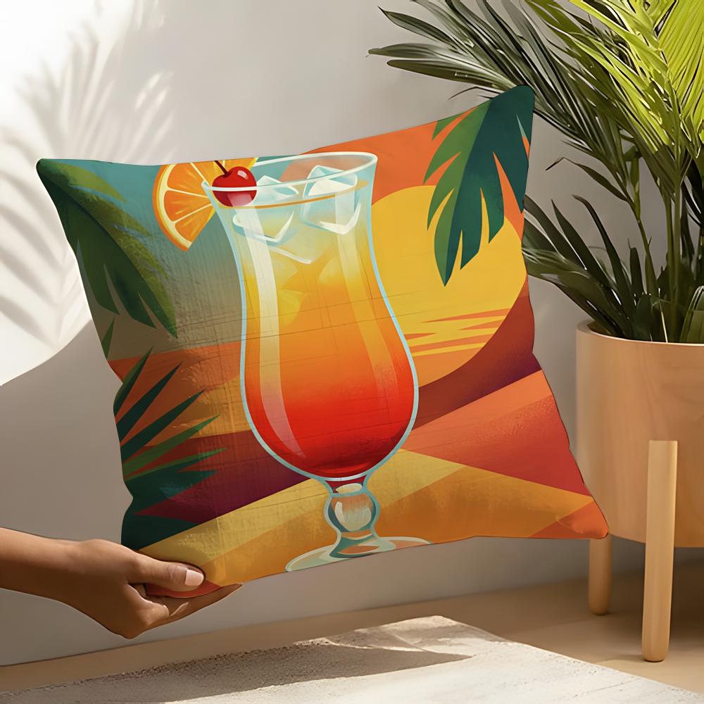 Beautiful T-Tequila Sunrise Cocktail 3 Linen Cushion Covers For Decorative Sofa Home Pillows Case Car Chair Pillows Cases