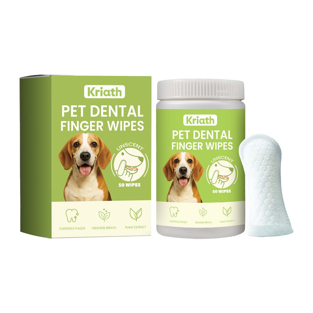 50PCS Pet Dental Finger Wipes for Cats Dogs Teeth Cleaning Gentle No-Rinse Oral Care Plaque Remover Freshens Breath Daily Use