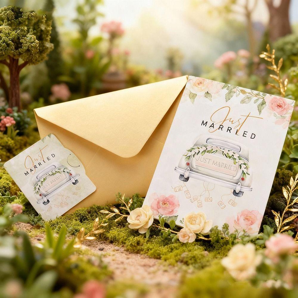 Just Married Wedding Card Floral Watercolor Cover Romantic Gift Card 3D Pop-Up Foldable Invitation Card For Engagement Wedding