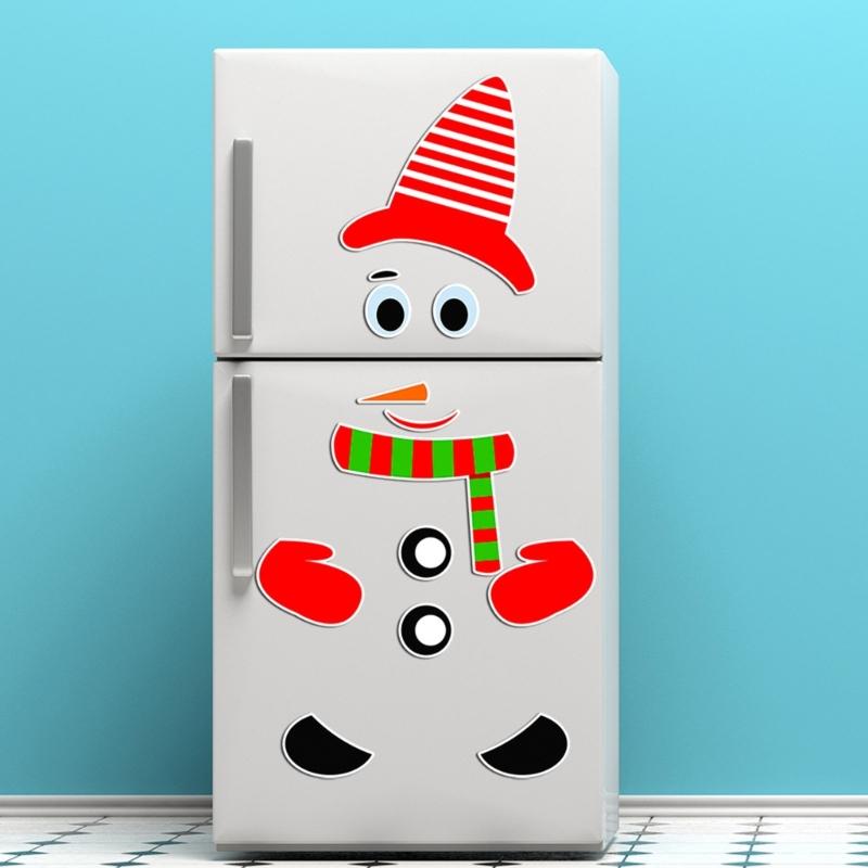 Christmas Cartoon Snowman Magnet Refrigerator Sticker Decal Xmas Ornament for Home KItchen Fridge Decorative Decal Gift