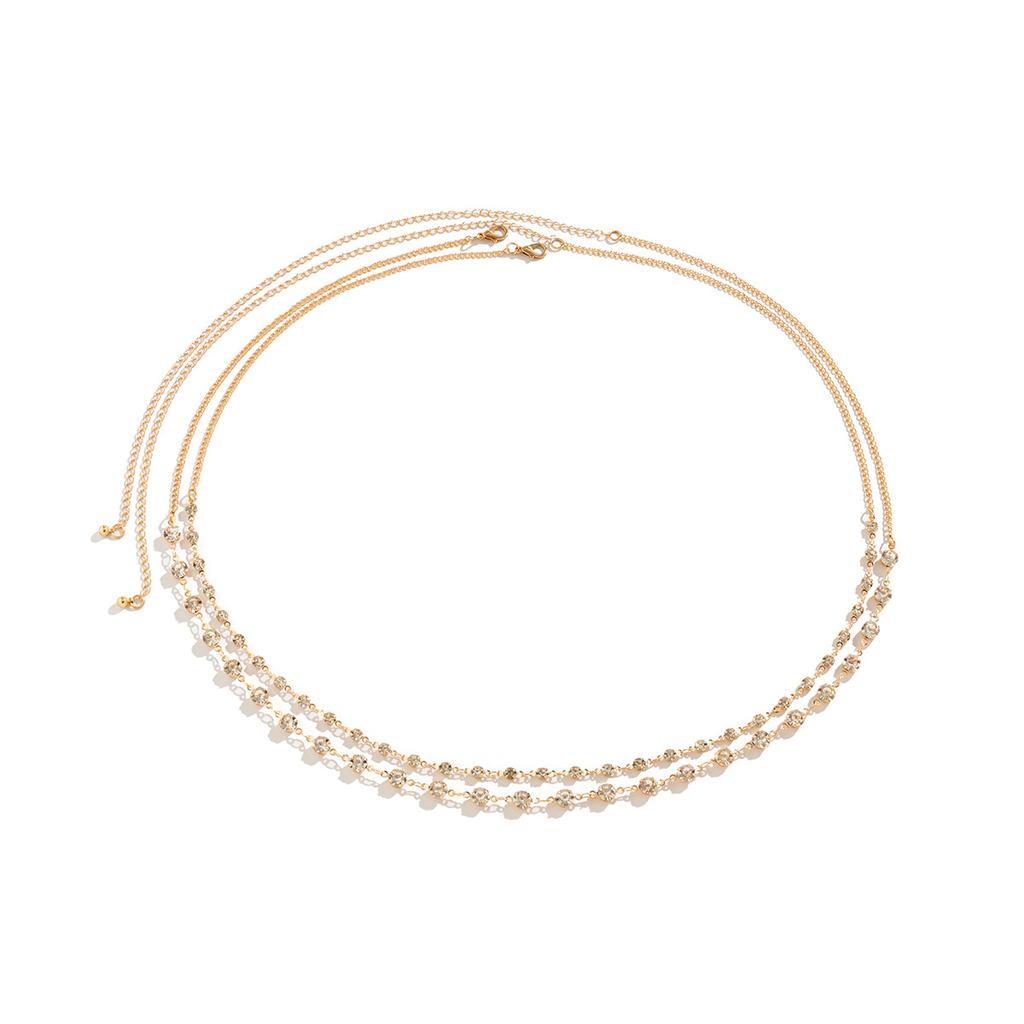 Sweet And Cool Beach Chain Versatile Body Chain, Simple Double-Layer Rhinestone Full Diamond Waist Chain For Women