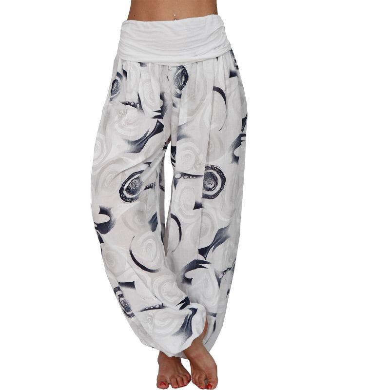 

15 цветов женские повседневные эластичные талии плюс размер принт длинные брюки прямые свободные длинные брюки Haren S