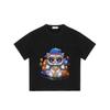 Crewneck T-Shirt Black Cat with Sunglasses and Gold Chain Print for Casual Wear