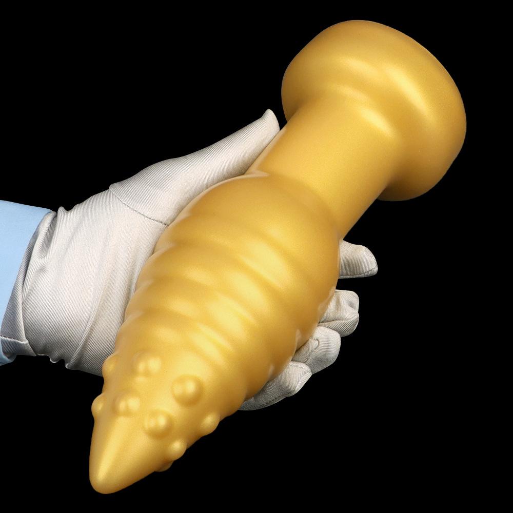 Extra Large Soft Gold Silicone Tapered Anal Plug with Suction Cup Fisting Trainer Dildo Expander Toy Big Penis