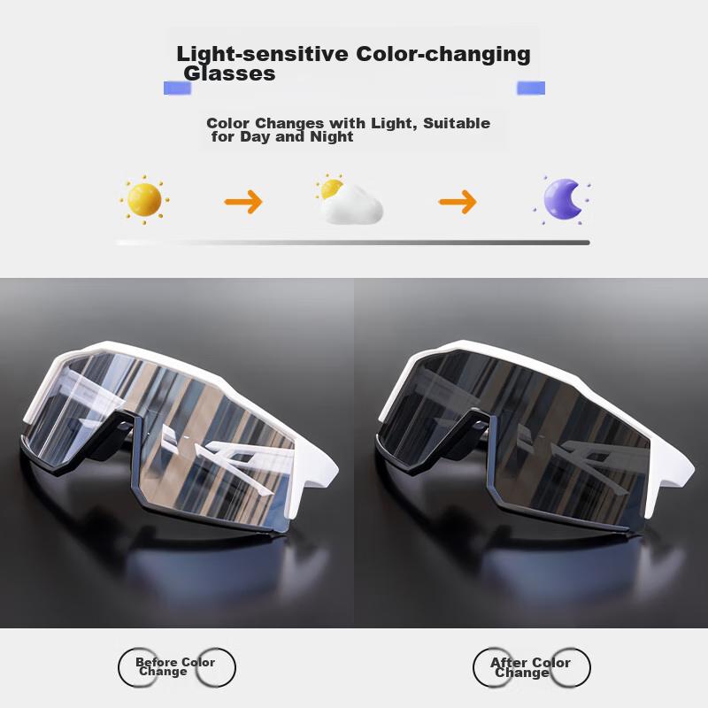Fahrradbrille mit photochromen Gläsern, Professionelle winddichte Brille für Rennräder, Sportbrille für Kurzsichtigkeit, Tag- und Nachtgebrauch,