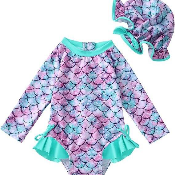 Costum de baie dintr-o piesă cu mânecă lungă pentru fete - Stil Prințesă