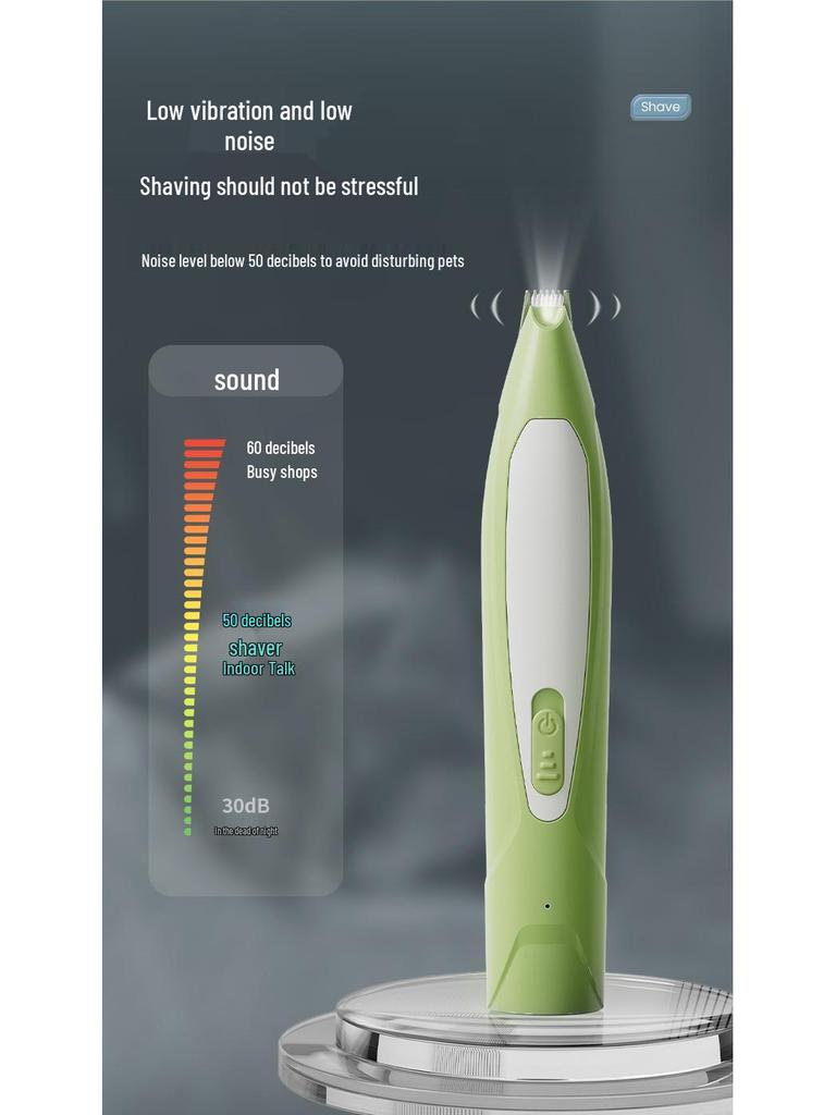Rechargeable Pet Paw & Hair Trimmer - Safe Rounded Edge, Low Noise, Vibrating Electric Clipper with Light