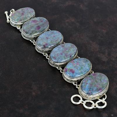 Pulsera de Rubí y Cianita Azul Pulsera de Piedras Preciosas Hecha a Mano Pulsera de Plata de Ley 925 Pulsera con Cadena Ajustable Joyería Vintage Regalo de Boda