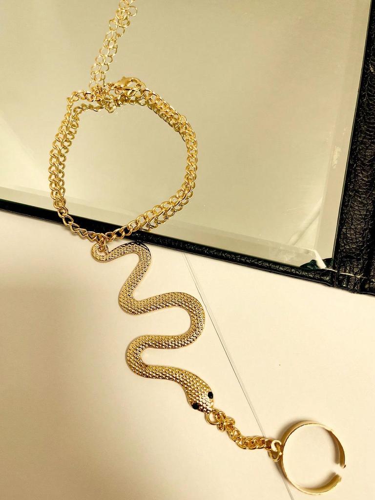 Expressive White K-Plated Snake Bracelet & Ring: 2-in-1 Punk Accessory, Ideal for Parties and Gifts
