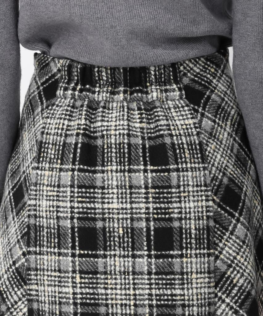 Mishmash Long Checked Roving Flared Elastic MM447212 BLACK Women's Skirt, Check, A-Line, Silhouette, Back,