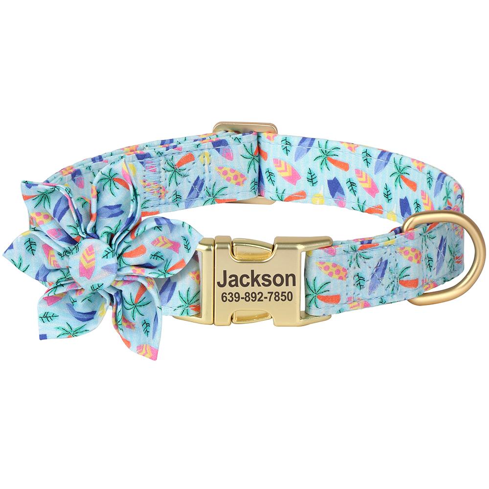 Custom Nylon Dog Collar Personalized Dog Collars Printed Pet Puppy Collars With Flower Adjustable Necklace For Small Large Dogs
