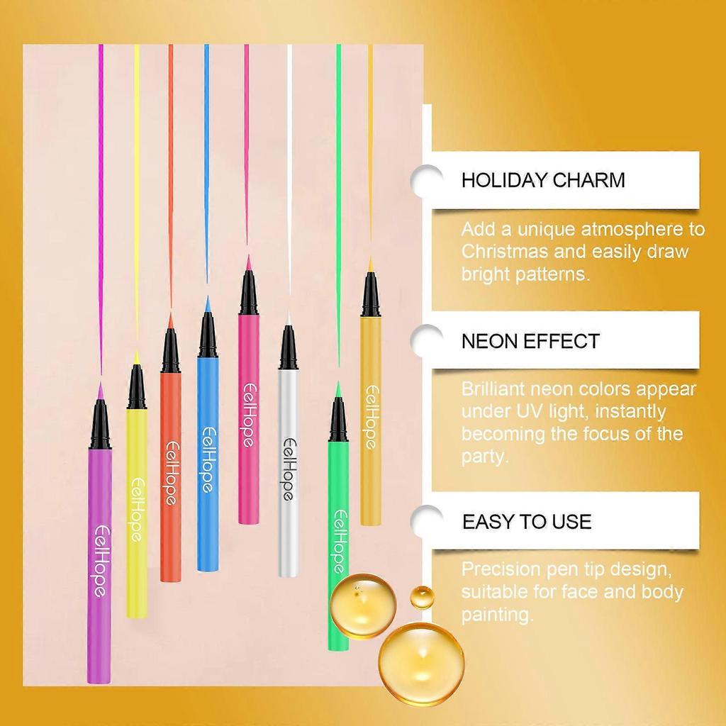 8-Color Halloween Neon Uv Liquid Eyeliner (Yellow) Quick-Drying, Long-Lasting And Non-Smudging Eye Makeup Eyeliner