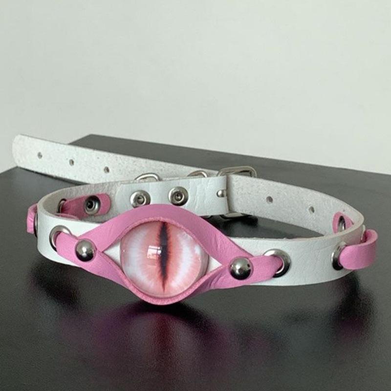 Cool Devil Eyes Leather Choker Harajuku Grunge Punk Aesthetic Rock Necklace Women Clavicle Chain Jewelry Accessories