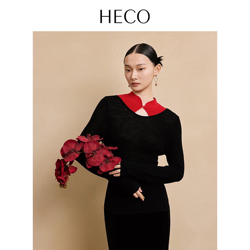 HECO Women's New Chinese Style Spliced Cut-Out Knit Sweater