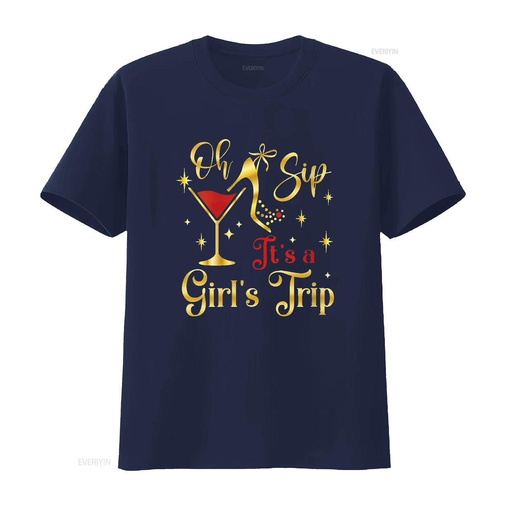 Womens Oh Sip Its A Girls Trip T Shirt Fun Wine Par Women S  for Trendy Look Vintage Washed Graphic Casual