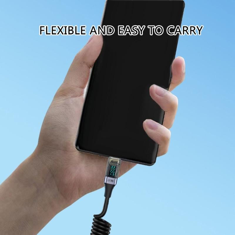 USB Typ C Federdatenkabel 90-Grad-Winkelstück PD100W Schnellladekabel mit Digitalanzeige für Laptops Tablets Telefone