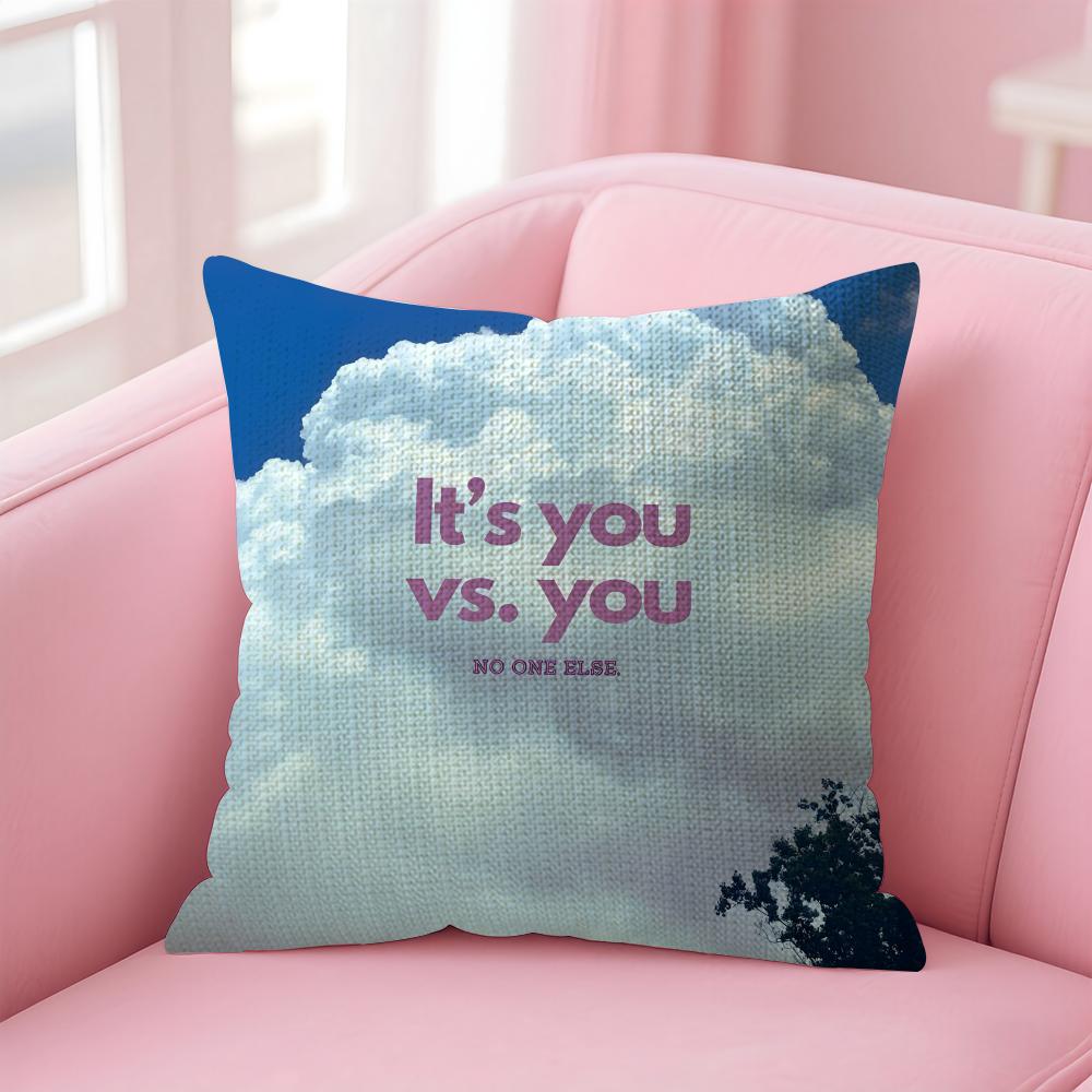 Positive Words Ins Cushion Cover Natural Linen Pillow Case Double-Sided Print Decorative Sofa Pillowcase Home Decor Gift
