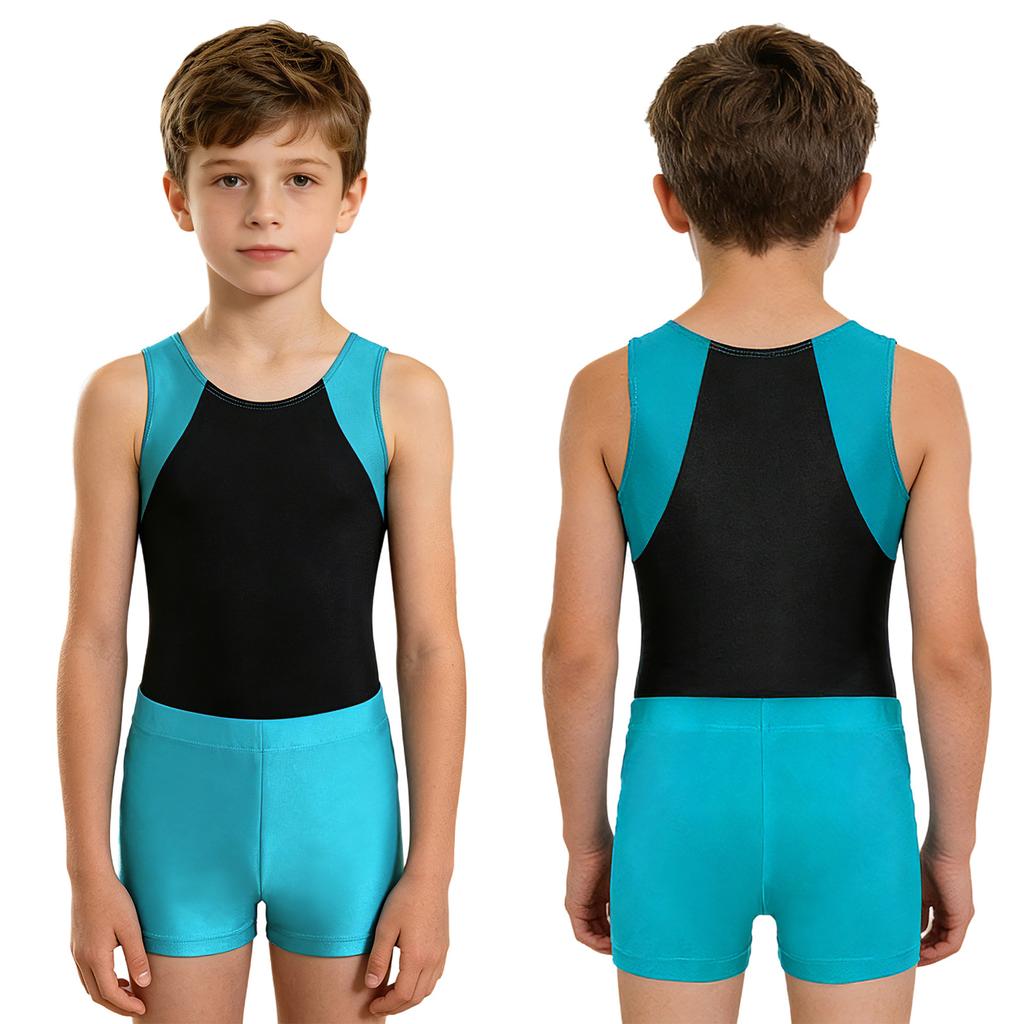 Dětská chlapecká kombinéza Unitard bez rukávů s šortkami Gymnastic Workout Biketard Trikot