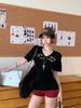 Women's V Neck Short Sleeve Letter Print Top Slim Fit Elegant Commuter Tee Milk Silk Casual Blouse