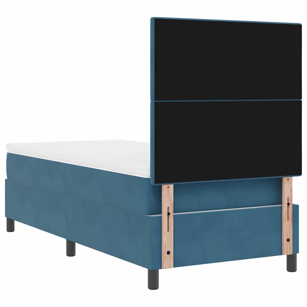 LED Box Spring Bed with Mattress Dark Blue 90 x 190 cm Velvet