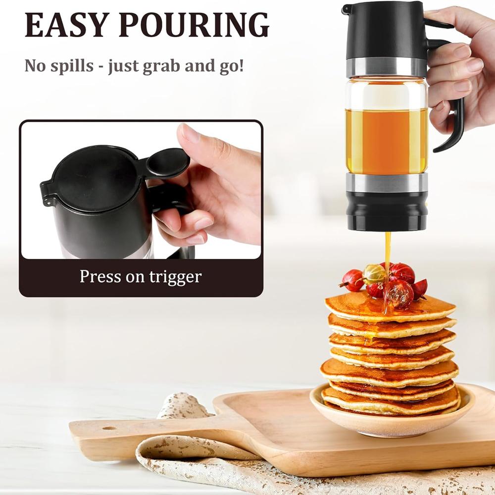 Honey Dispenser No Drip with Base 2026 Upgrade, 12OZ Glass Honey Jar pot with Handle, Syrup Dispenser for Coffee or Tea