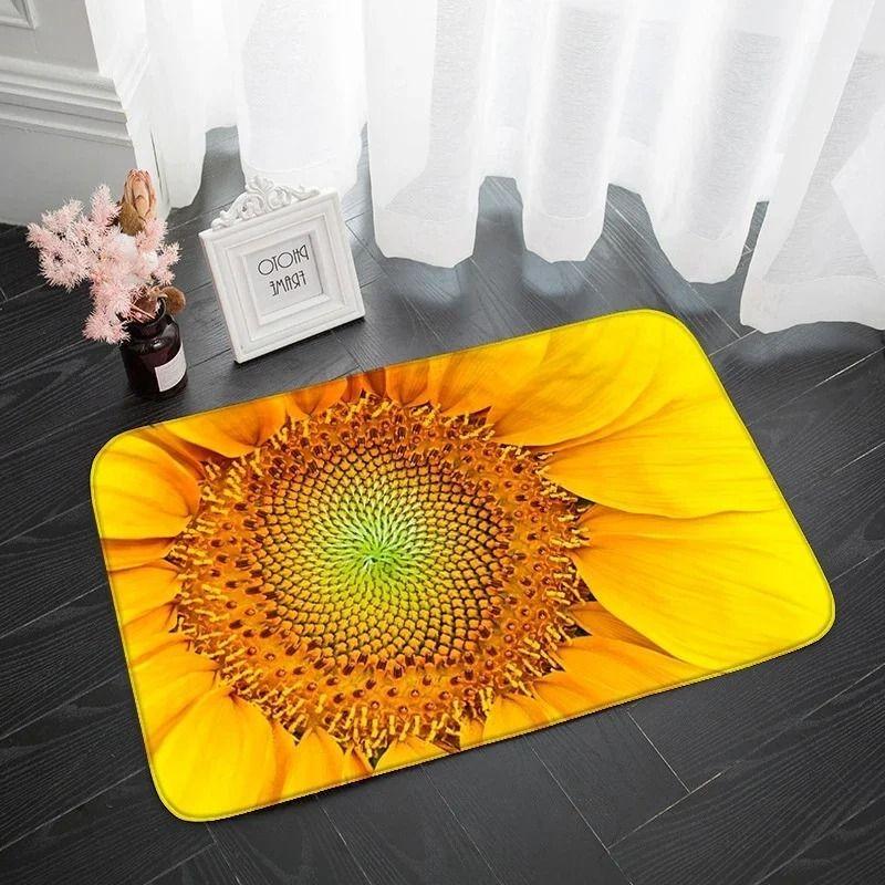Kitchen Mat with Sunflower Pattern Hallway Non-slip Rug Suitable for Kitchen Living Room Porch Balcony Spring Home Decor Welcome