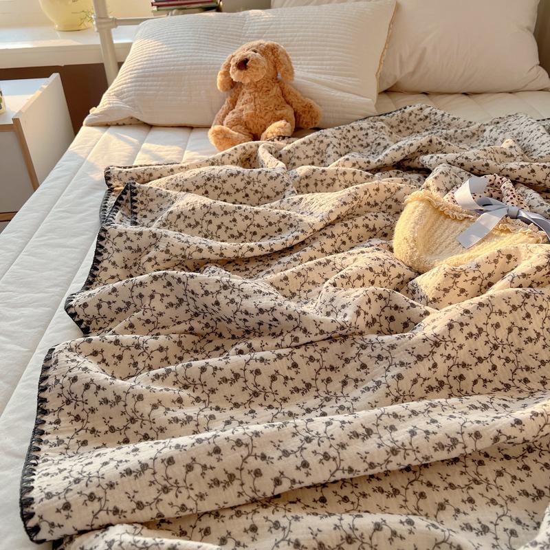 100% Cotton Blanket INS Style Pure Cotton Crepe Yarn Summer Blanket Single/Queen/King Size Cartoon Quilt for Kids Soft Plaids