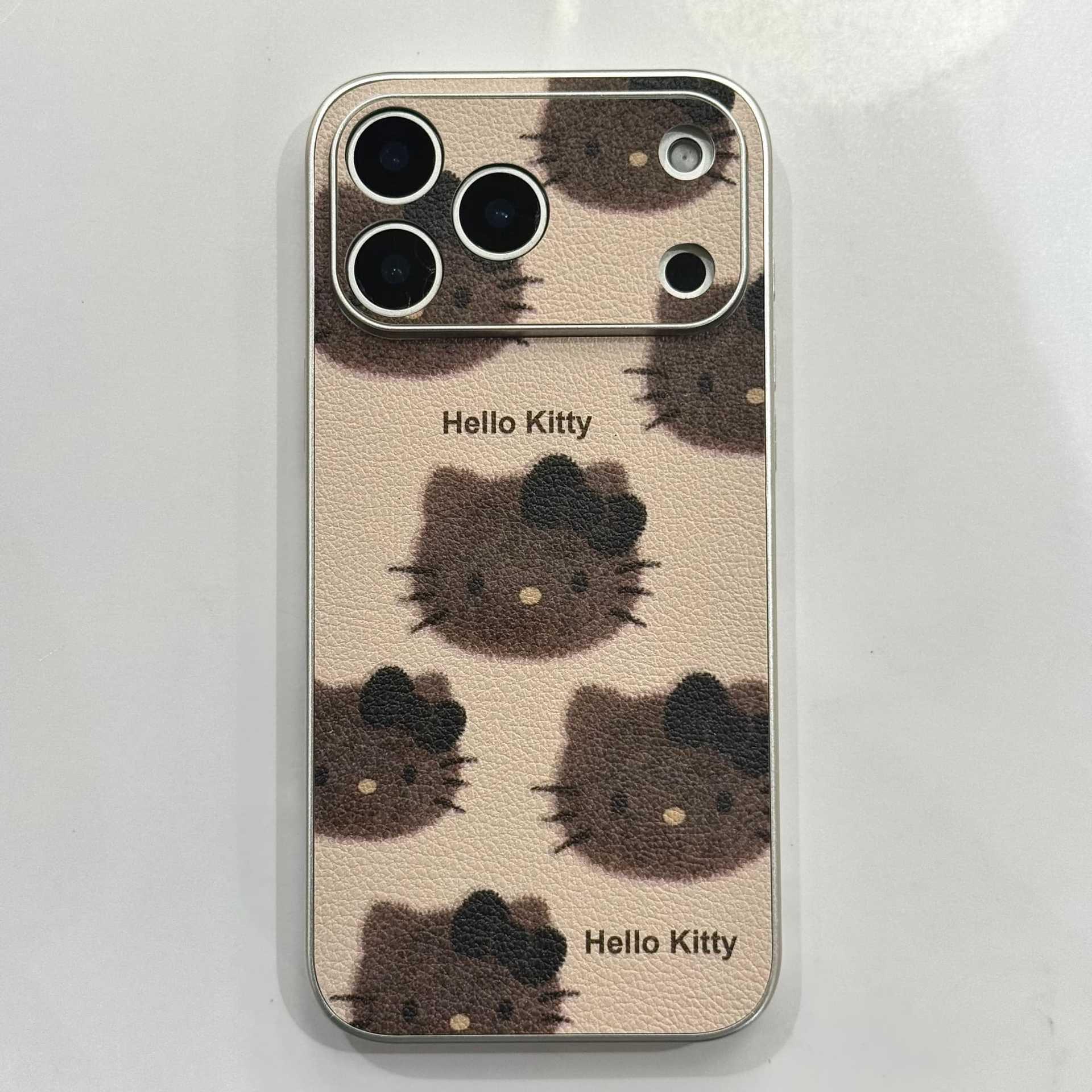 

Leather Texture Denim KT Cartoon Phone Case for iPhone 14/15/16/17 Pro Max iPhone 14 Pro