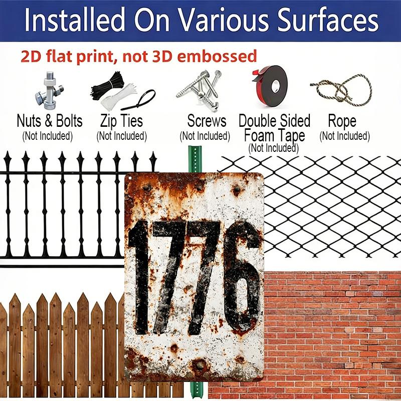 2D Flat Metal Sign | Vintage Aluminum Wall Decor with Rustic American Revolution Theme and Bold '1776' Numbers, Heavy-Duty for Living Room, Bar