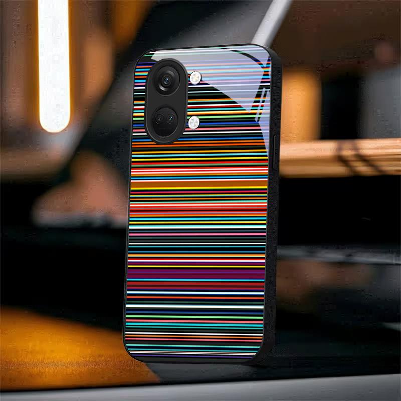 Multicolor Retro Stripe Black Glass Phone Case For OnePlus Ace 3 5 Pro Nord CE 2T 2 3 Lite 6 7T 8 9 10 Pro 2V 11R 12R 13R Cover