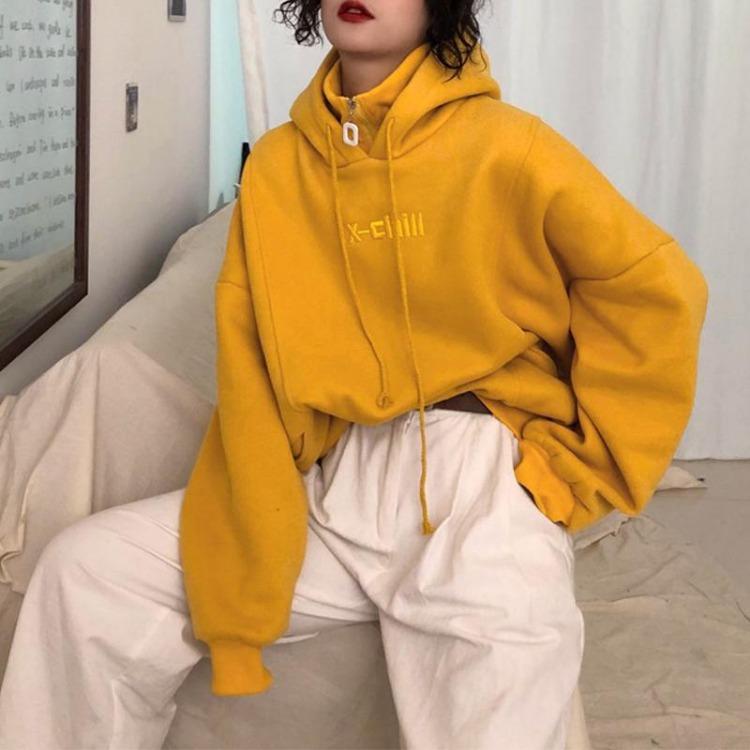 Fashion Plus Size Women's Hooded Sweatshirt Casual Loose Fleece Pullover Fake Two Pieces Top