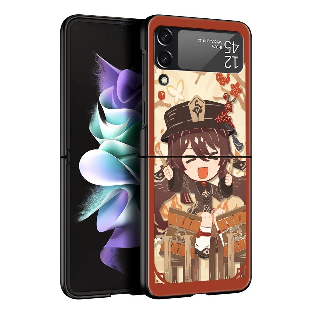 

Чехол для телефона Z Flip 4 для Samsung Galaxy Z Flip 3 5G ZFlip3 Flip3 zflip Flip4, черный жесткий чехол для ПК, милый чехол Genshin Impact Shell Coque Z Flip3 5G