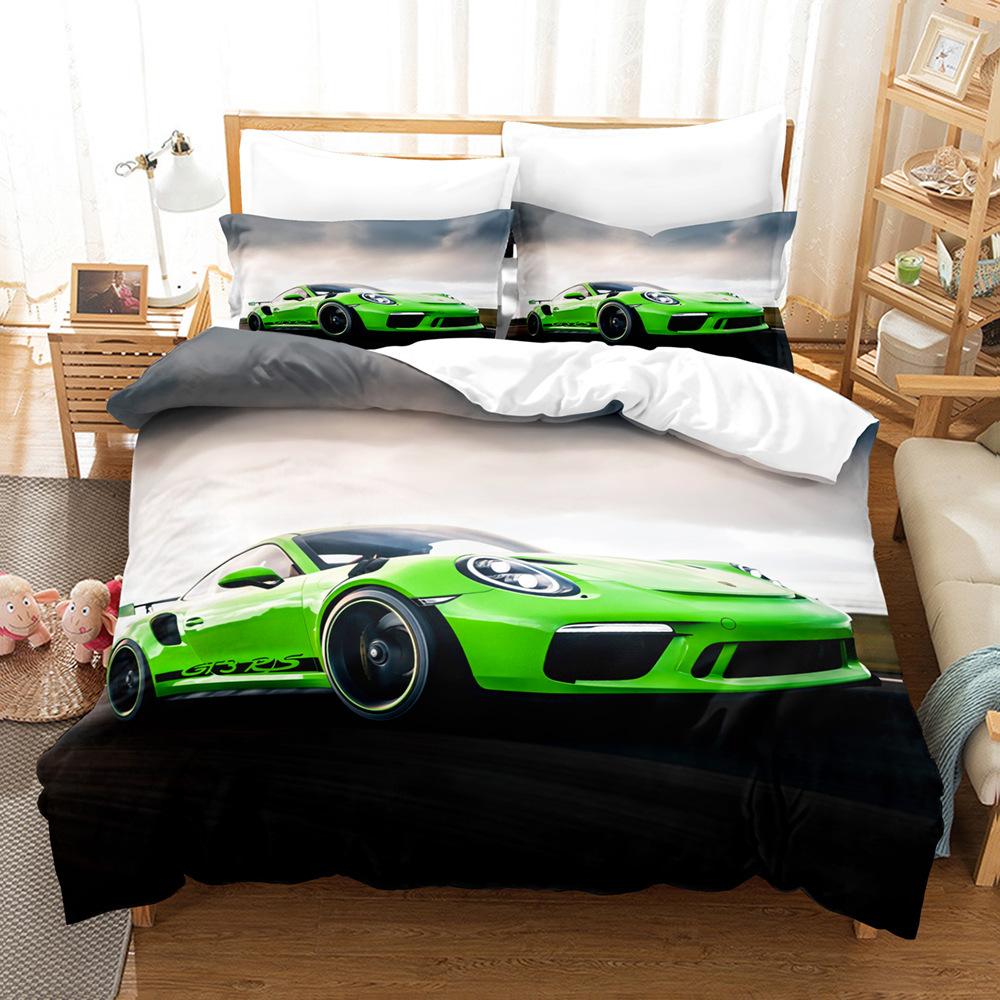 Bed Three-Piece Set Cool Sports Car Racing Series Polished Cloth Home Textile Quilt Cover Pillowcase Bed Sheet Bedding