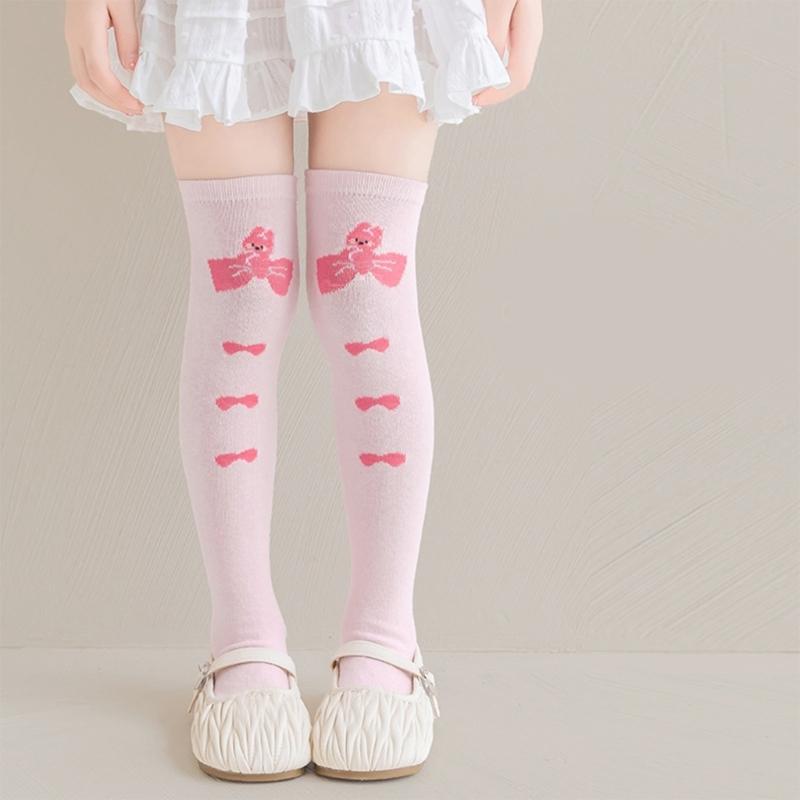 Children's Knee Length Cotton Socks Baby Girls Long Tube Socks Soft Stockings Flower Pattern for School Uniforms
