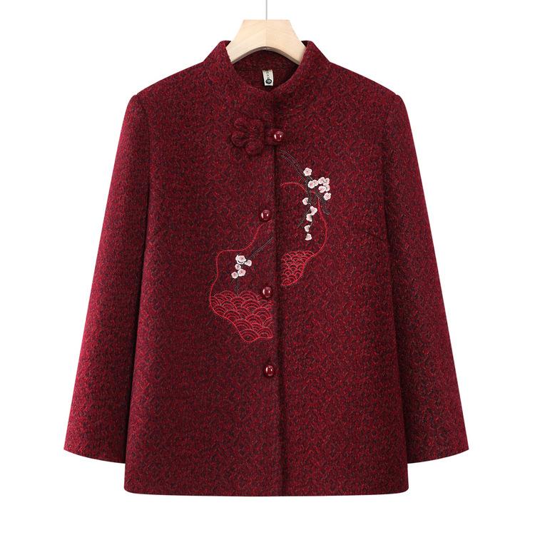 

Бабушкина осенне-зимняя куртка, брюки из шерсти для среднего и пожилого возраста, костюм Тан, осенние брюки для пожилой женщины, топ для 60 лет, 70, костюм для мамы XL красный