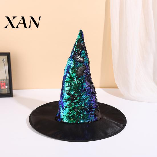Glittering Party Costume Prop Reversible Sequin Witch Hat, Sparkly Glitter Large Wizard Halloween Hat for Cosplay, Masquerade Cosplay Headwear