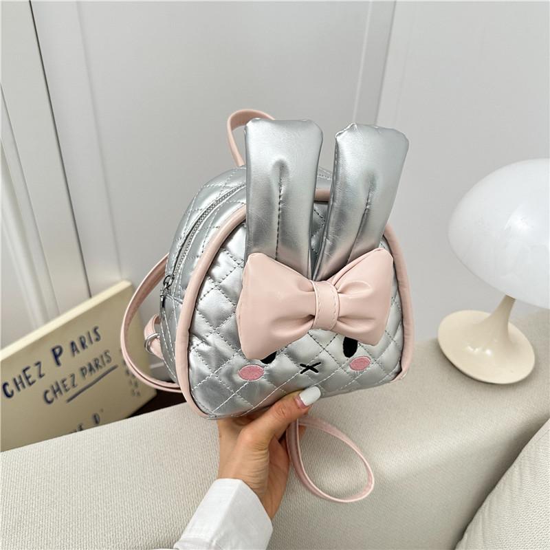 Schoolbag niche cream wind rabbit ears backpack women's 1011 summer new fashion rhombus bow travel small backpack
