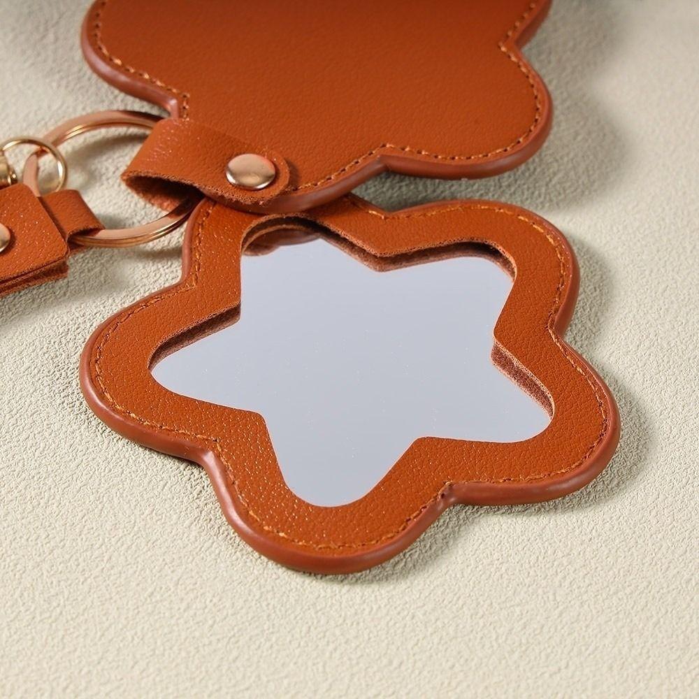Rotate Small Mirror Stars Shape Makeup Mirror PU Leather Colorul Star Keychain  Graduation Gift