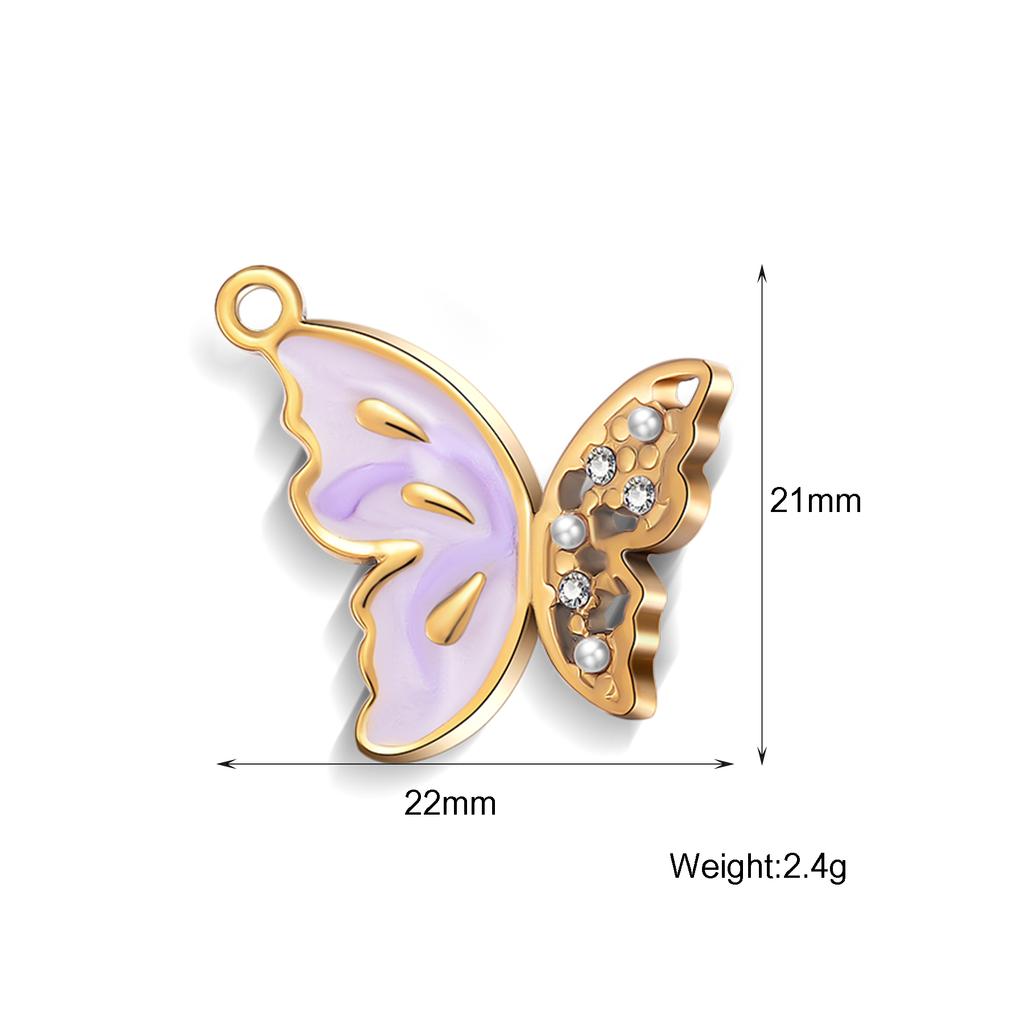 Wholesale 4Pcs/lot Crystal Butterfly Charms Stainless Steel Colorful Enamel Animal Pendant for DIY Necklace Making Supplies