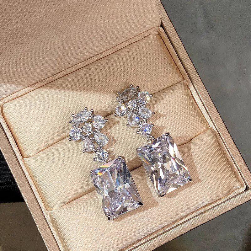 Wedding luxury light luxury earrings for women, micro-inlaid zircon shiny jewelry, high-end princess super