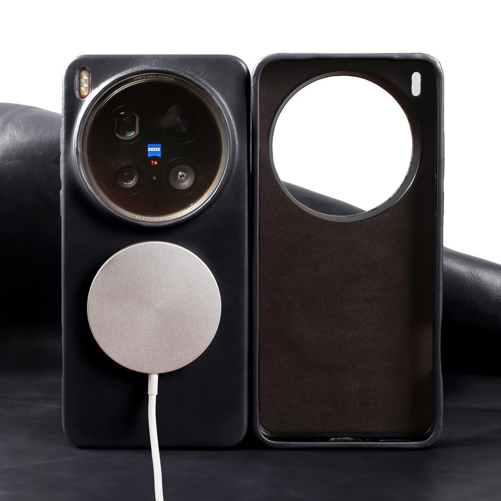 Para Capa Magsafe Para Vivo X200 Ultra X300 X100 X80 X90 Capa de Couro Genuíno de Couro Bovino com Cera de Óleo de Grão Integral Capas Magnéticas