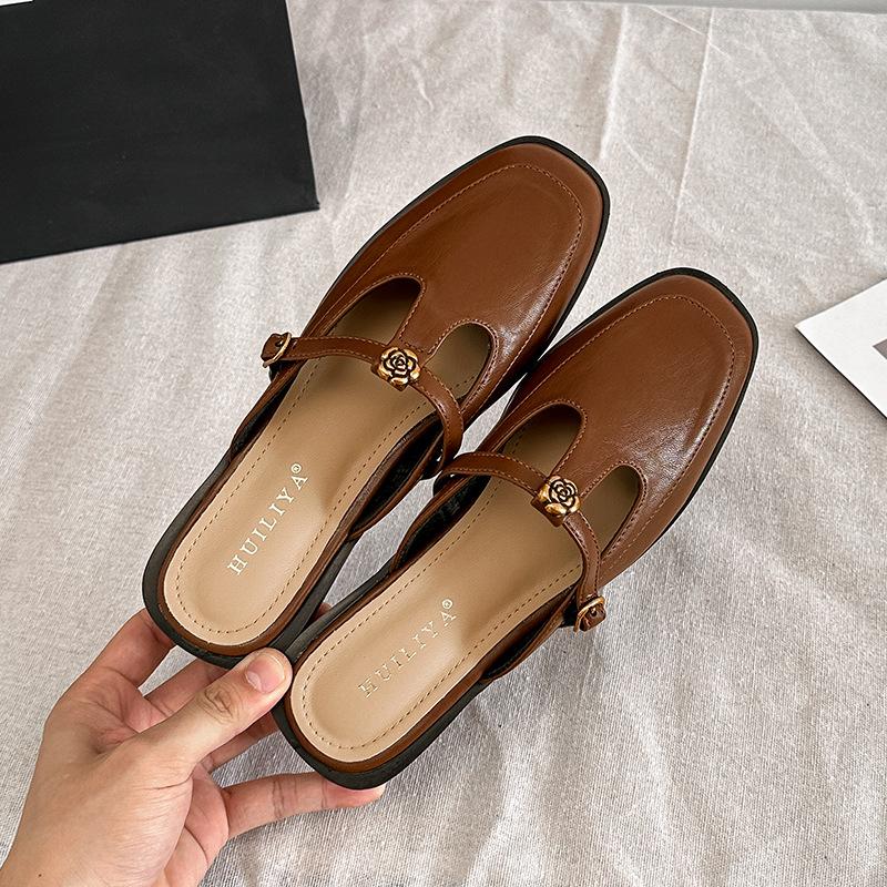 X139-2 rétro simple et boucle en T haute texture avec chaussures simples Mary Jane confortables et polyvalentes tête de sac pantoufles vides femmes
